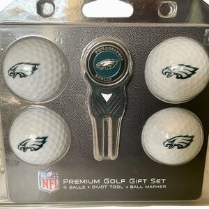 NFL Philadelphia EAGLES Premium Golf Gift Set Four Logo Balls Divot Tool Marker